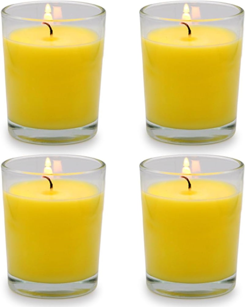 BERYSCEN Small Citronella Candles Outdoor and Indoor, Yellow Soy Wax Votive Candles for Party Dinner and Camping - 12 Hours Burn Time, Set of 4 - Image 1